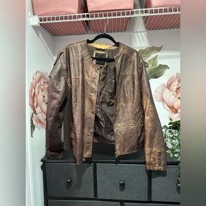 Maurices Faux Brown Leather Bomber Jacket - 2X